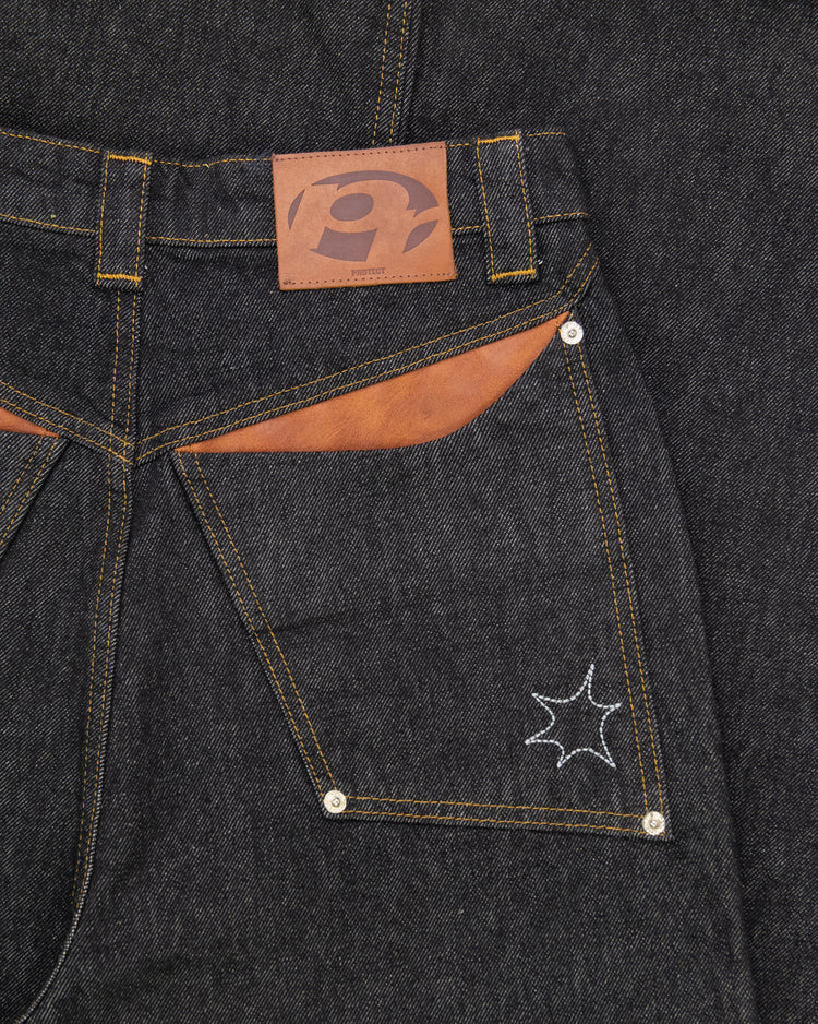 LEATHER POCKET DENIM