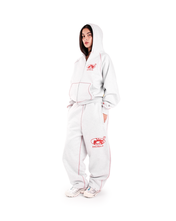 GREY/RED BRUDDA ZIP-UP HOODIE